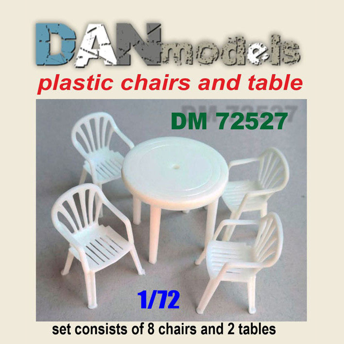 Plastic chairs and table. Set of 8 tables and 1 table. resin . 3D printing Scale 1:72 DAN Models DM 72527