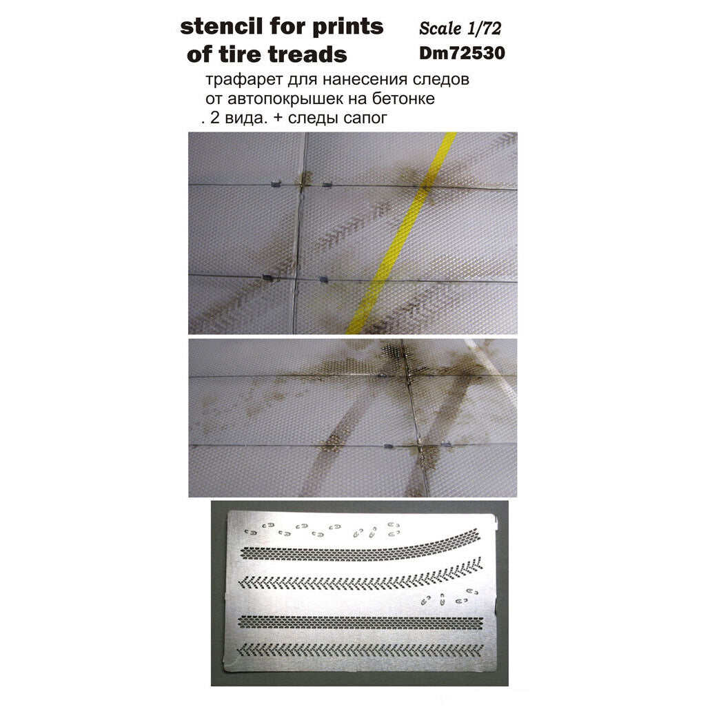 Stencil for applying traces of tires. . 2 types. tires + footprints Scale 1:72 DAN Models DM 72530