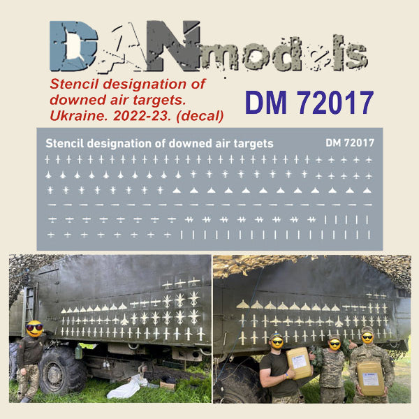 Decal Stencil designation of downed air targets, Ukraine, 2022-2023 Scale 1:72 DAN Models DM 72017