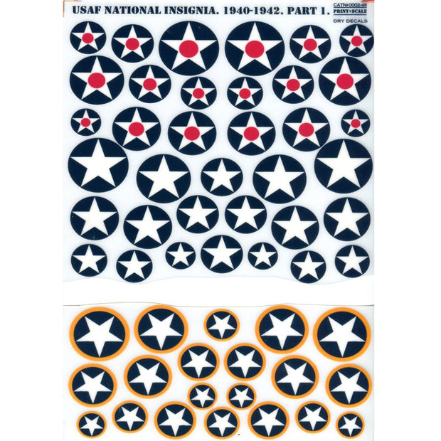 Print Scale 0002-48 Decal VVS USAF National Insignia 1940-1942 Part 1 Scale 1:48