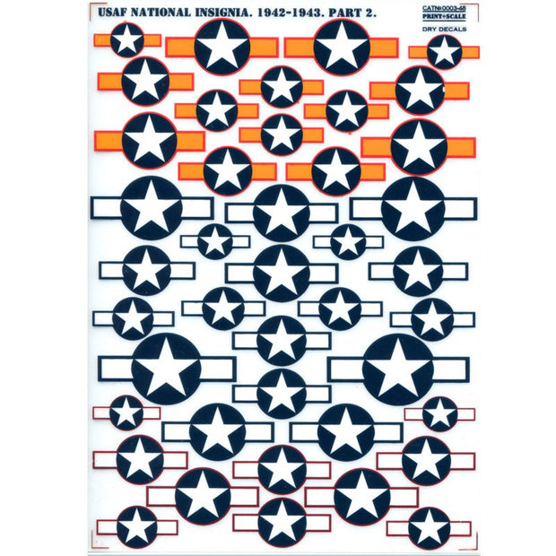 Print Scale 0003-48 Decal VVS USAF National Insignia 1942-1943 Part 2 Scale 1:48