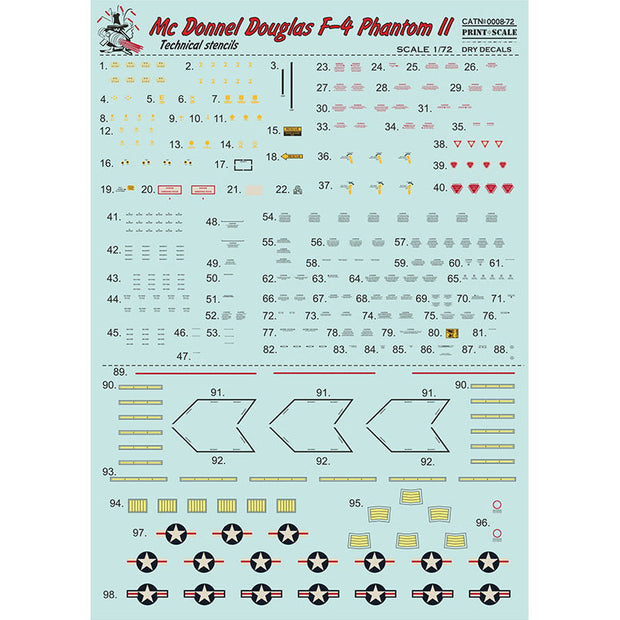 Print Scale 0008-72 Decal McDonnell Douglas F-4 Phantom II Technical stencils Scale 1:72