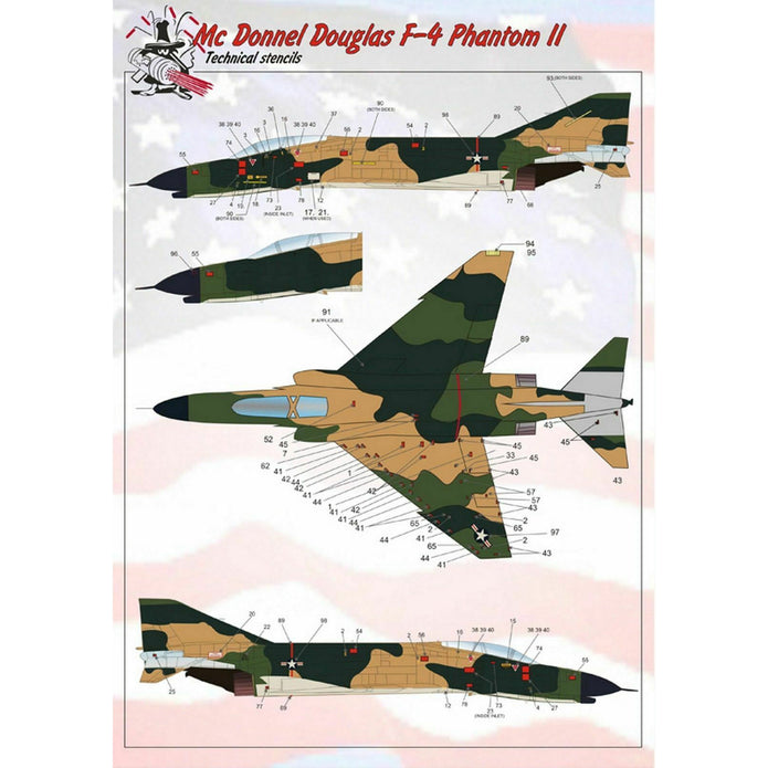 Print Scale 0008-72 Decal McDonnell Douglas F-4 Phantom II Technical stencils Scale 1:72