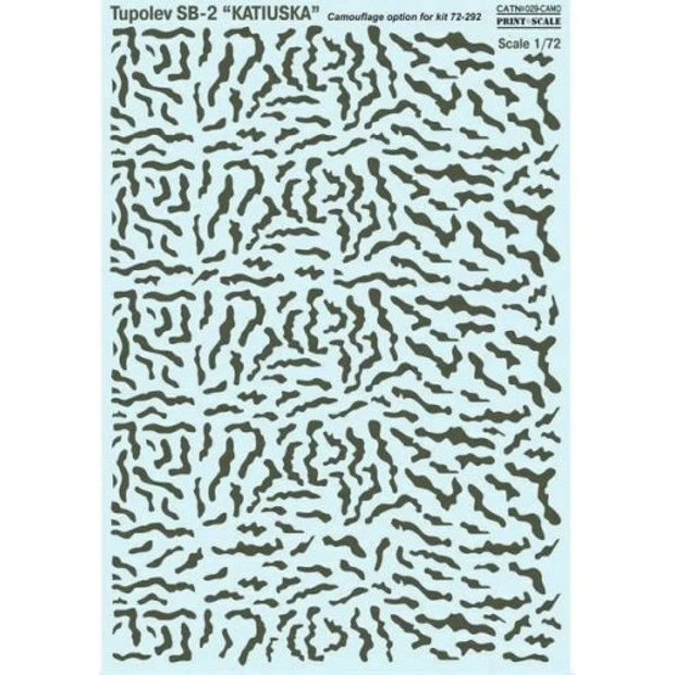 Print Scale 029-CAMO Decal Tupolev SB -2 Katiuska. Camo Part 2 Scale 1:72 for Aircraft Plastic model kit