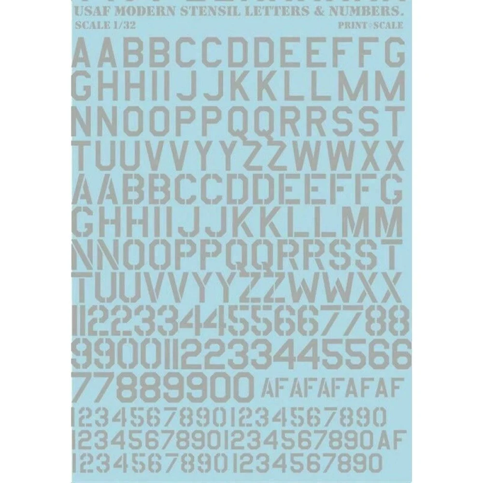 Print Scale 32-001 Decal USAF Modern stencil letters & numbers. White Scale 1:32 for Aircraft Plastic model kit