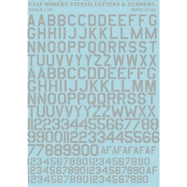 Print Scale 32-001 Decal USAF Modern stencil letters & numbers. White Scale 1:32 for Aircraft Plastic model kit