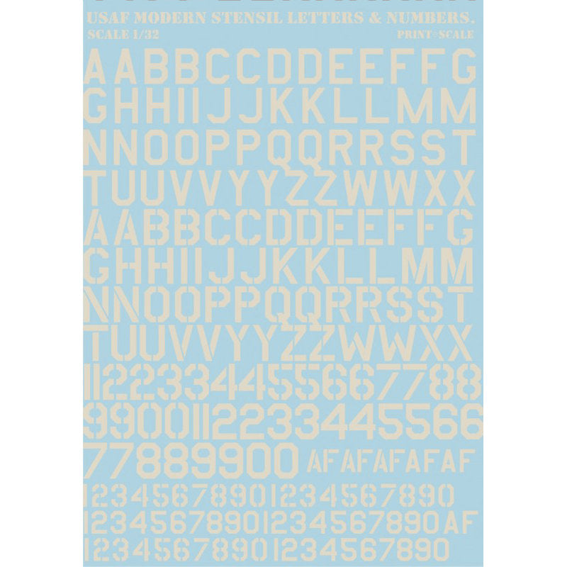 Print Scale 32-002 Decal USAF Modern stencil letters & numbers .Gray Scale 1:32 for Aircraft Plastic model kit