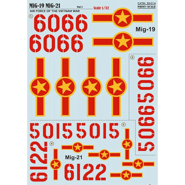 Print Scale 32-014 Decal MIG-19 MiG-21 in Vietnam war Scale 1:32 for Aircraft Plastic model kit