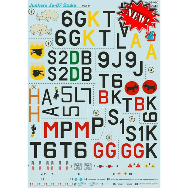 Print Scale 32-020 Decal Junkers Ju-87 Part 2. The complete set 3 leaf Scale 1:32 for Aircraft Plastic model kit