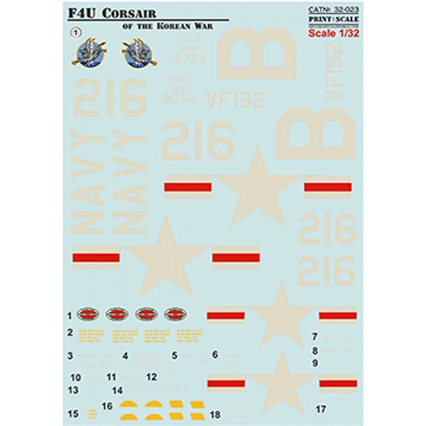 Print Scale 32-023 Decal F4U Corsair. The complete set 1.5 leaf Scale 1:32 for Aircraft Plastic model kit
