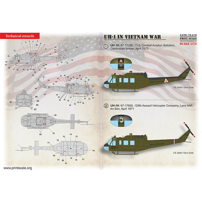 Print Scale 72-418 Decal UH-1 In Vietnam War Scale 1:72 for Helicopter Plastic model kit