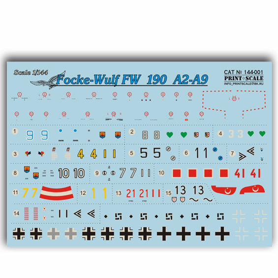 Print Scale 144-001 Decal Focke-Wulf FW 190 A2-A9 Scale 1:144 for Aircraft Plastic model kit