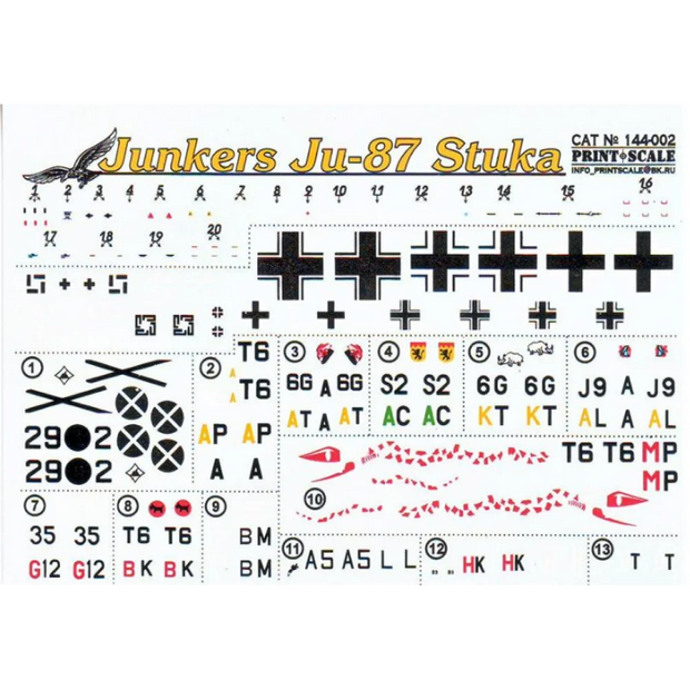Print Scale 144-002 Decal Junkers Ju-87 Stuka Scale 1:144 for Aircraft Plastic model kit
