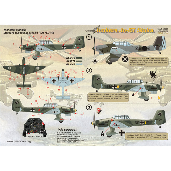 Print Scale 144-002 Decal Junkers Ju-87 Stuka Scale 1:144 for Aircraft Plastic model kit