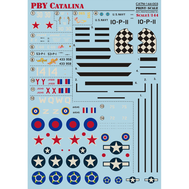 Print Scale 144-003 Decal PBY Catalina Scale 1:144 for Aircraft Plastic model kit