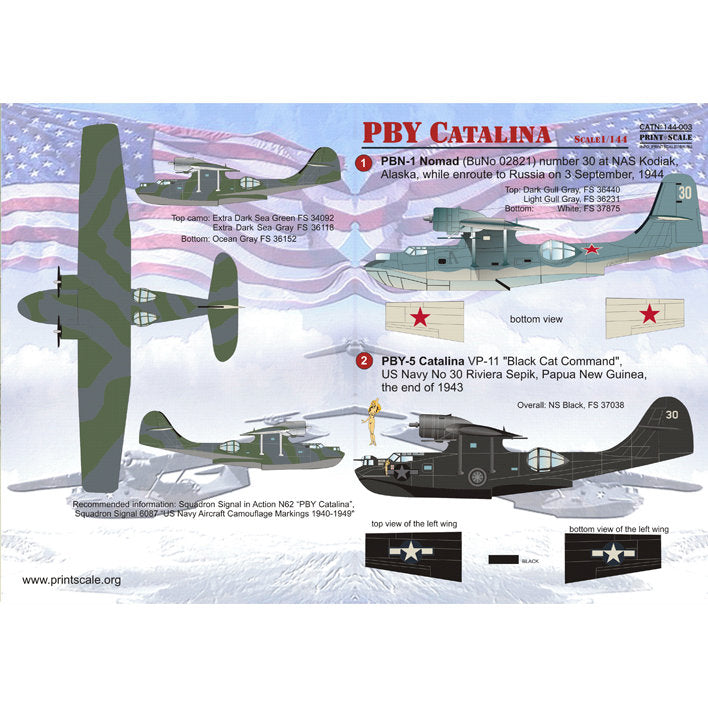 Print Scale 144-003 Decal PBY Catalina Scale 1:144 for Aircraft Plastic model kit