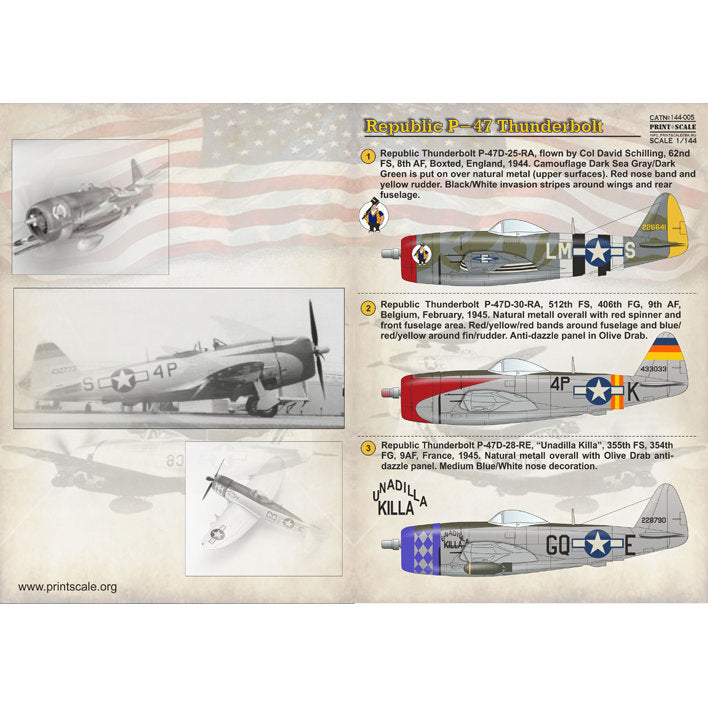 Print Scale 144-005 Decal 1:144 Republic P-47 Thunderbolt for Aircraft Plastic model kit