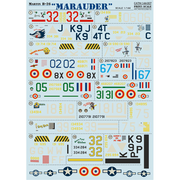 Print Scale 144-007 Decal Martin B-26 Marauder Part 1 Scale 1:144 for Aircraft Plastic model kit