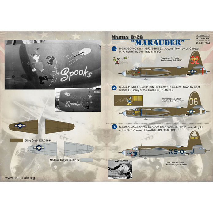 Print Scale 144-007 Decal Martin B-26 Marauder Part 1 Scale 1:144 for Aircraft Plastic model kit