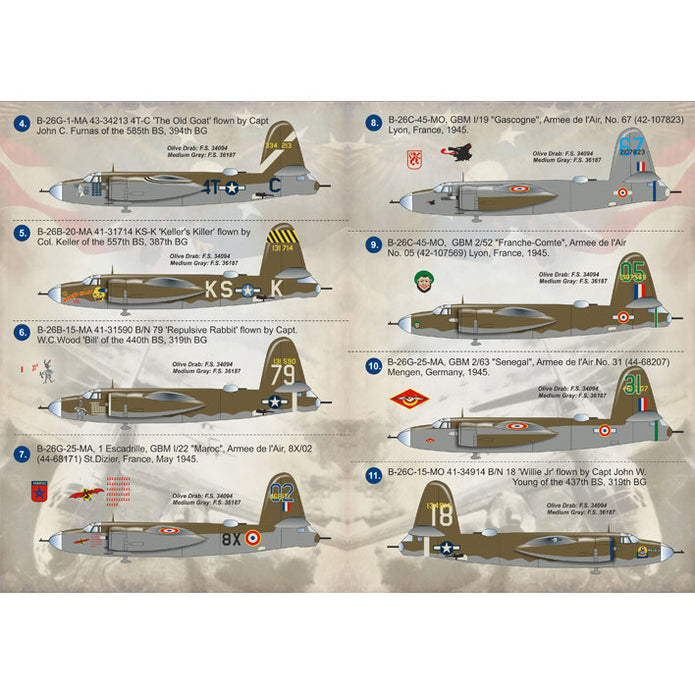 Print Scale 144-007 Decal Martin B-26 Marauder Part 1 Scale 1:144 for Aircraft Plastic model kit