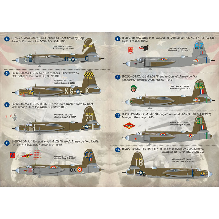 Print Scale 144-007 Decal Martin B-26 Marauder Part 1 Scale 1:144 for Aircraft Plastic model kit