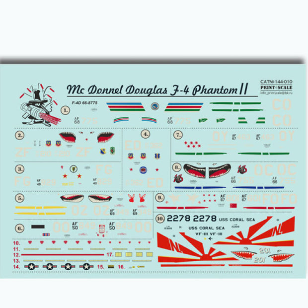 Print Scale 144-010 Decal McDonnell Douglas F-4 Phantom II in Viet Nam Scale 1:144 for Aircraft Plastic model kit