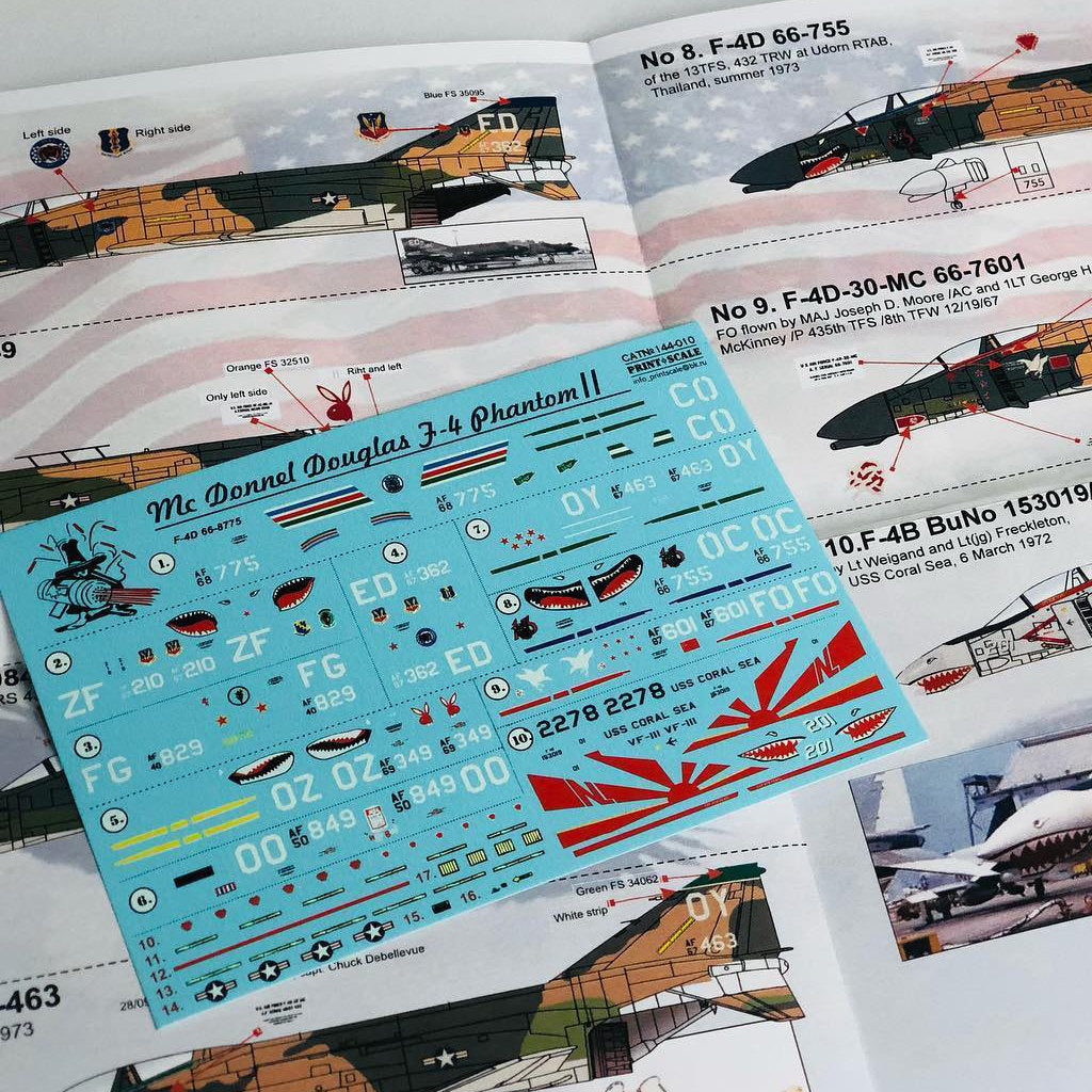 Print Scale 144-010 Decal McDonnell Douglas F-4 Phantom II in Viet Nam Scale 1:144 for Aircraft Plastic model kit