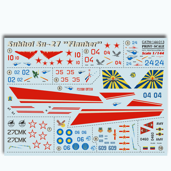 Print Scale 144-013 Decal Sukhoi Su-27 Scale 1:144 for Aircraft Plastic model kit
