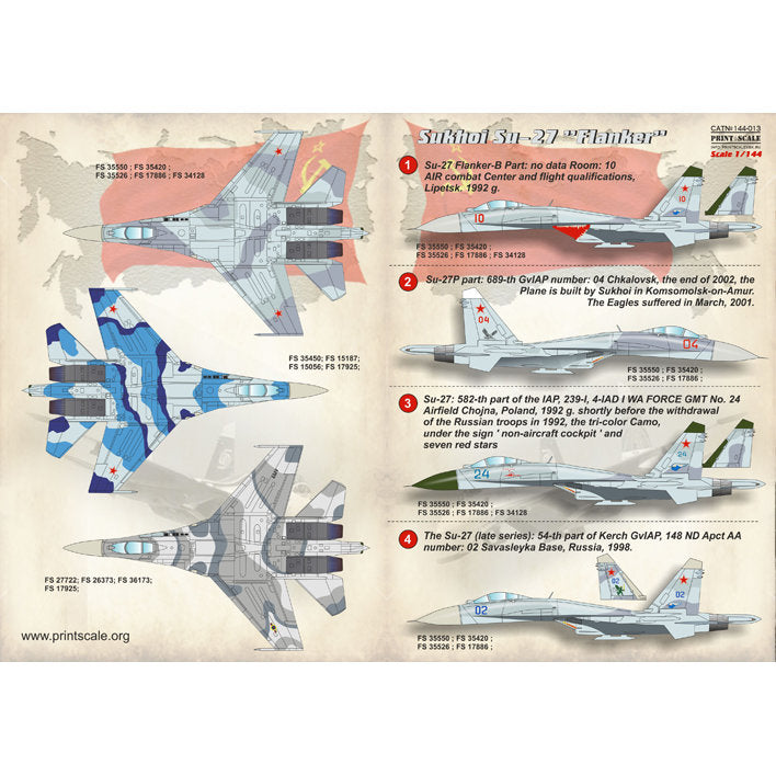 Print Scale 144-013 Decal Sukhoi Su-27 Scale 1:144 for Aircraft Plastic model kit