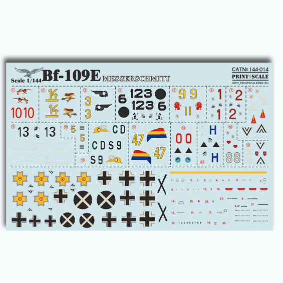 Print Scale 144-014 Decal Messershmit Me-Bf-109 E Scale 1:144 for Aircraft Plastic model kit