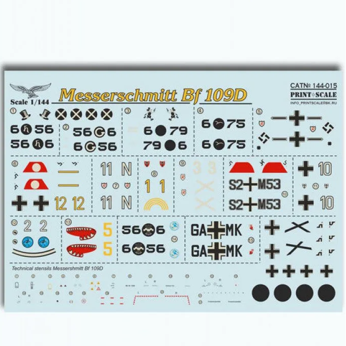 Print Scale 144-015 Decal Messerschmitt Bf-109 D Scale 1:144 for Aircraft Plastic model kit