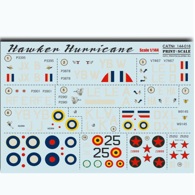 Print Scale 144-016 Decal 1:144 Hawker Hurricane MK I Top Pilots. The battle of Britain