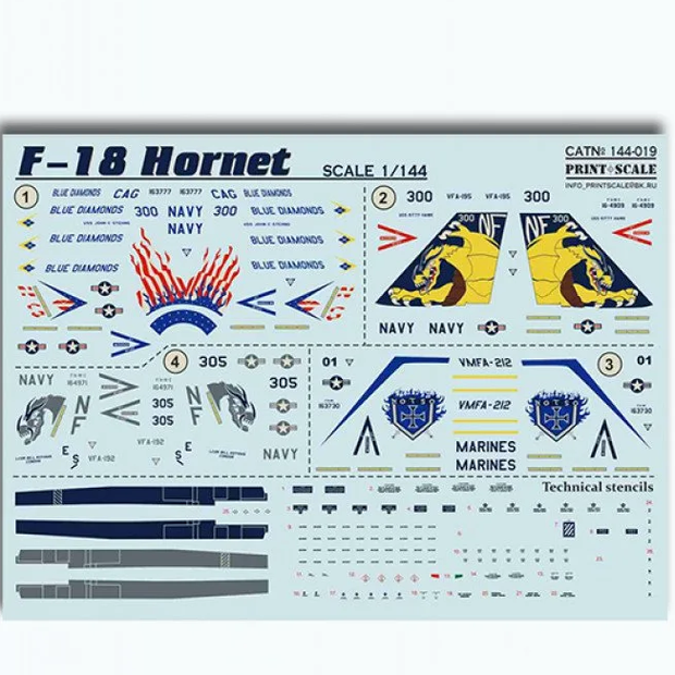 Print Scale 144-019 Decal F-18 Hornet Scale 1:144 for Aircraft Plastic model kit