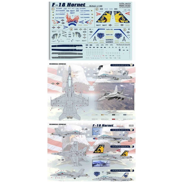 Print Scale 144-019 Decal F-18 Hornet Scale 1:144 for Aircraft Plastic model kit