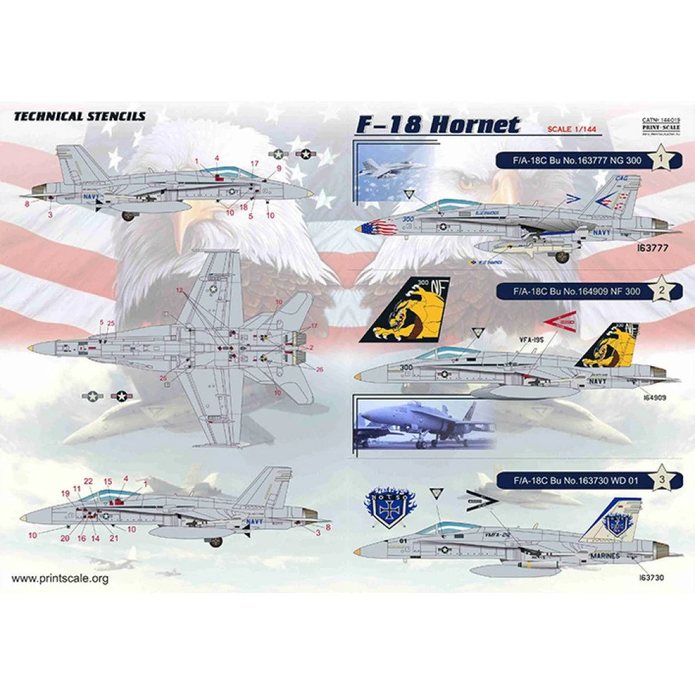 Print Scale 144-019 Decal F-18 Hornet Scale 1:144 for Aircraft Plastic model kit