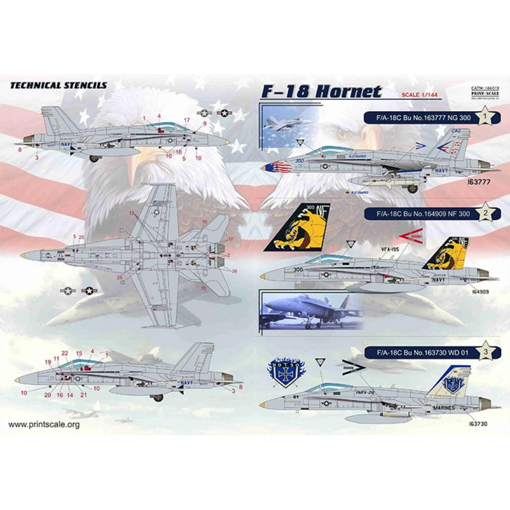 Print Scale 144-019 Decal F-18 Hornet Scale 1:144 for Aircraft Plastic model kit