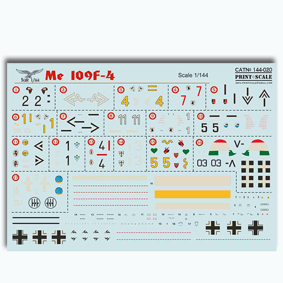 Print Scale 144-020 Decal 1:144 Messerschmitt Me-Bf 109 F for Aircraft Plastic model kit