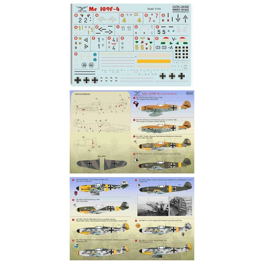 Print Scale 144-020 Decal 1:144 Messerschmitt Me-Bf 109 F for Aircraft Plastic model kit
