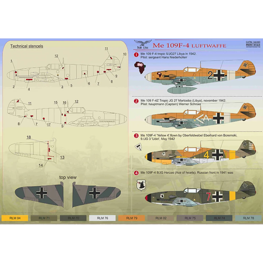Print Scale 144-020 Decal 1:144 Messerschmitt Me-Bf 109 F for Aircraft Plastic model kit