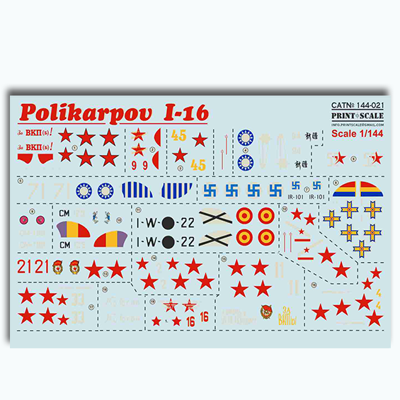Print Scale 144-021 Decal Polikarpov I-16 Scale 1:144 for Aircraft Plastic model kit