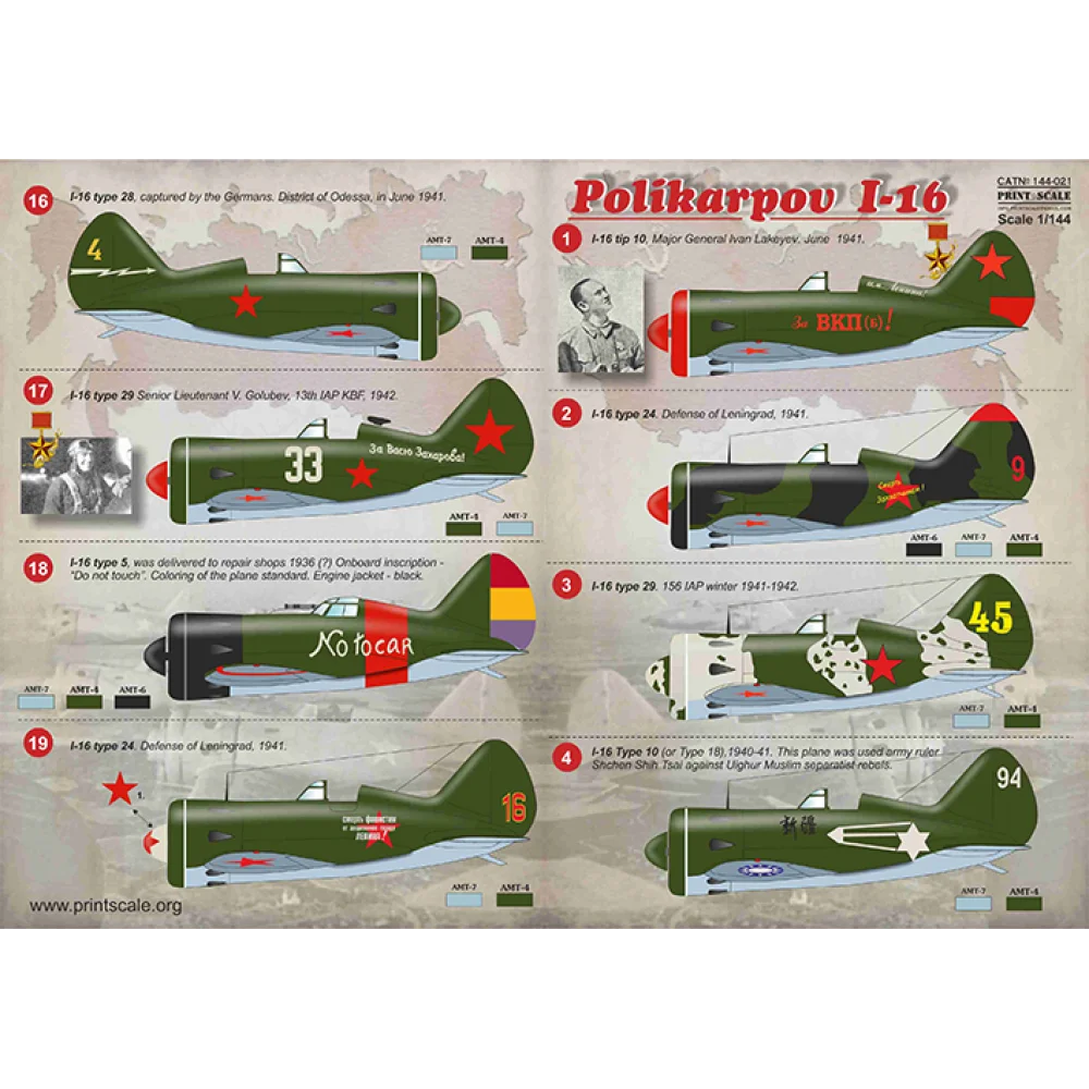 Print Scale 144-021 Decal Polikarpov I-16 Scale 1:144 for Aircraft Plastic model kit