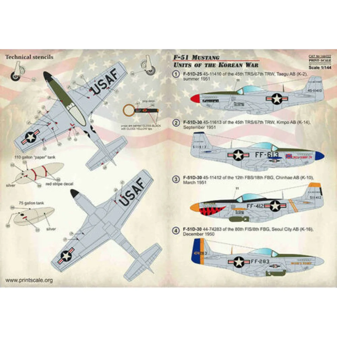 Print Scale 144-022 Decal F-51 Mustang. Units of the Korean Scale 1:144 for Aircraft Plastic model kit