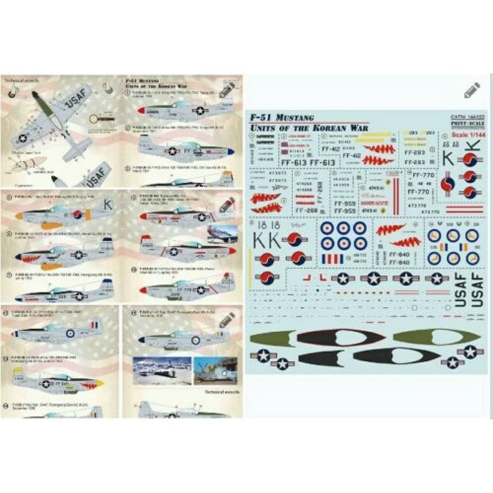 Print Scale 144-022 Decal F-51 Mustang. Units of the Korean Scale 1:144 for Aircraft Plastic model kit