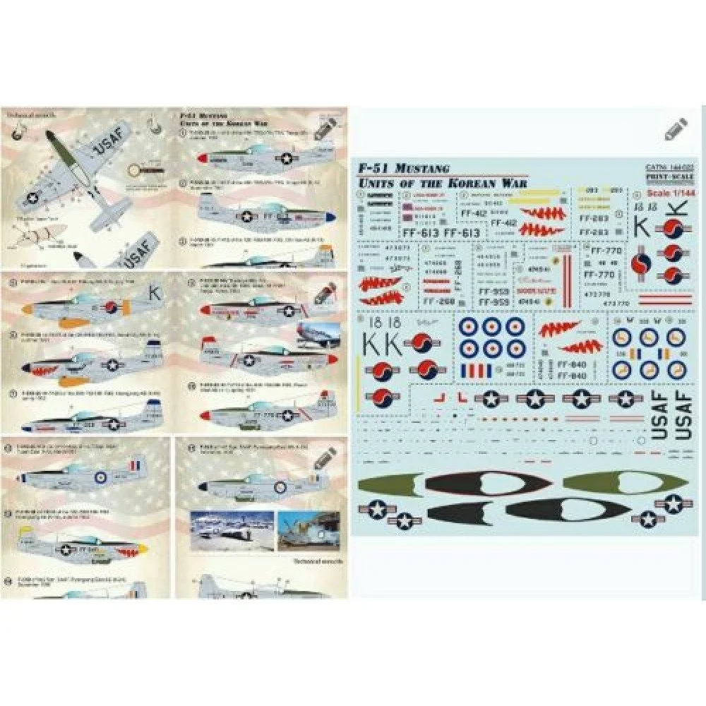 Print Scale 144-022 Decal F-51 Mustang. Units of the Korean Scale 1:144 for Aircraft Plastic model kit