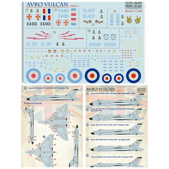 Print Scale 144-023 Decal Avro Vulcan Part 1 Scale 1:144 for Aircraft Plastic model kit