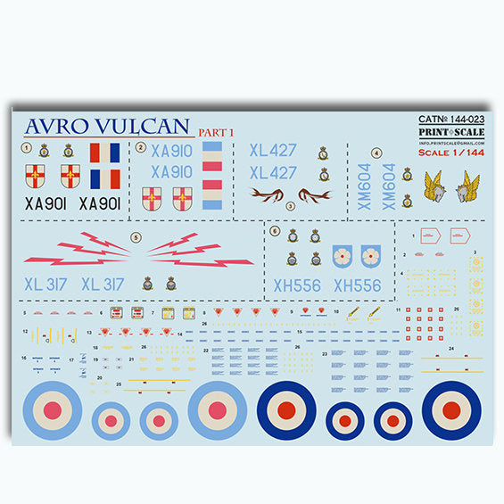 Print Scale 144-023 Decal Avro Vulcan Part 1 Scale 1:144 for Aircraft Plastic model kit