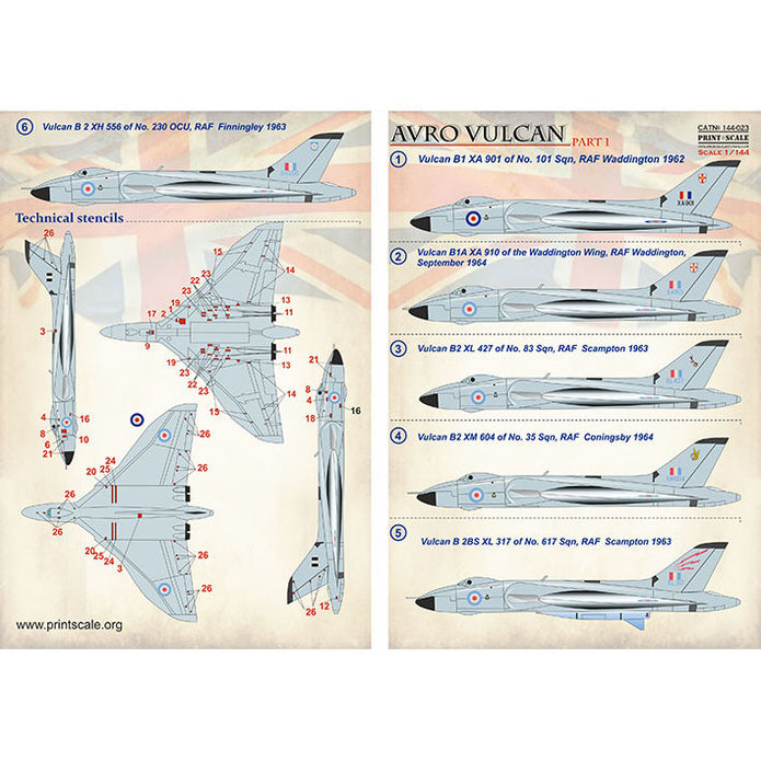 Print Scale 144-023 Decal Avro Vulcan Part 1 Scale 1:144 for Aircraft Plastic model kit