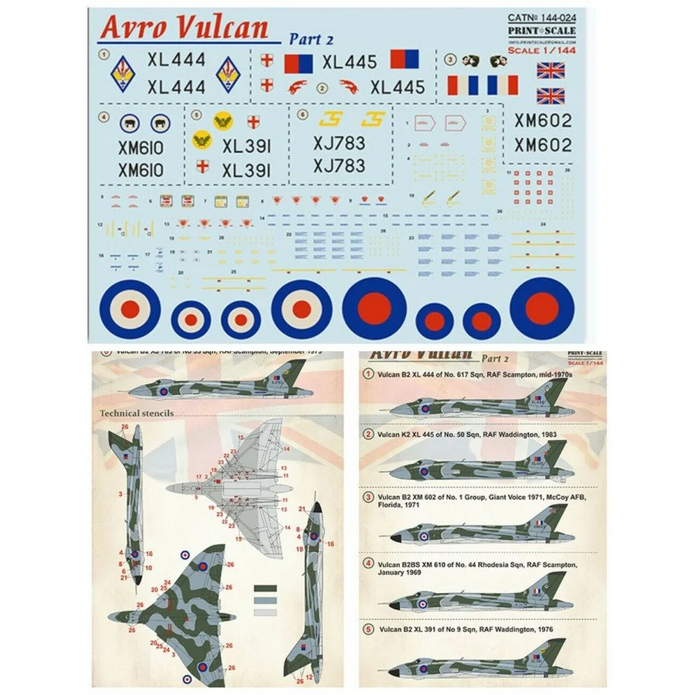 Print Scale 144-024 Decal Avro Vulcan Part 2 Scale 1:144 for Aircraft Plastic model kit