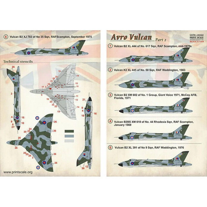 Print Scale 144-024 Decal Avro Vulcan Part 2 Scale 1:144 for Aircraft Plastic model kit
