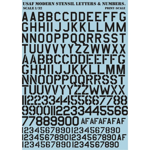 Print Scale 32-003 Decal USAF Modern stencil letters & numbers. Black Scale 1:32 for Aircraft Plastic model kit